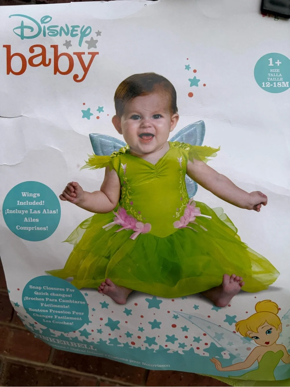 Disney Baby Tinkerbell Halloween Costume 12-18M Dress Detachable Wings Disguise